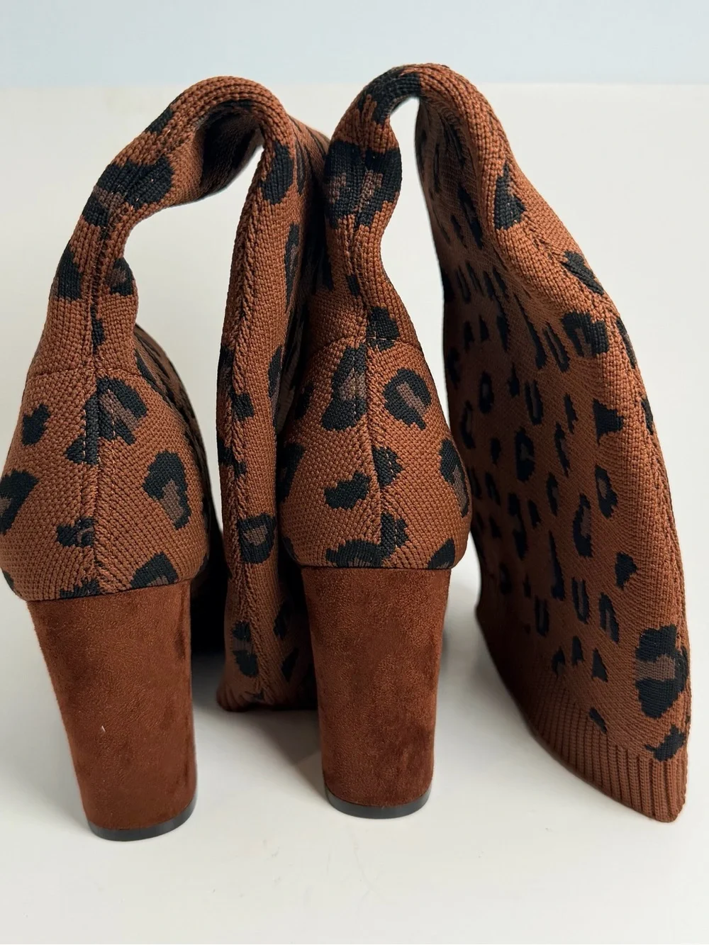Leopard Knit Sock Ankle Boots - Brown
